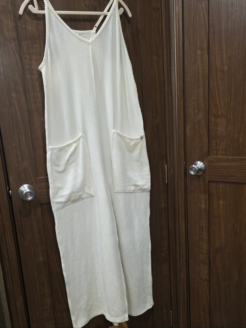 Simply Southern Cream Textured Wide-Leg Jumpsuit with Pockets